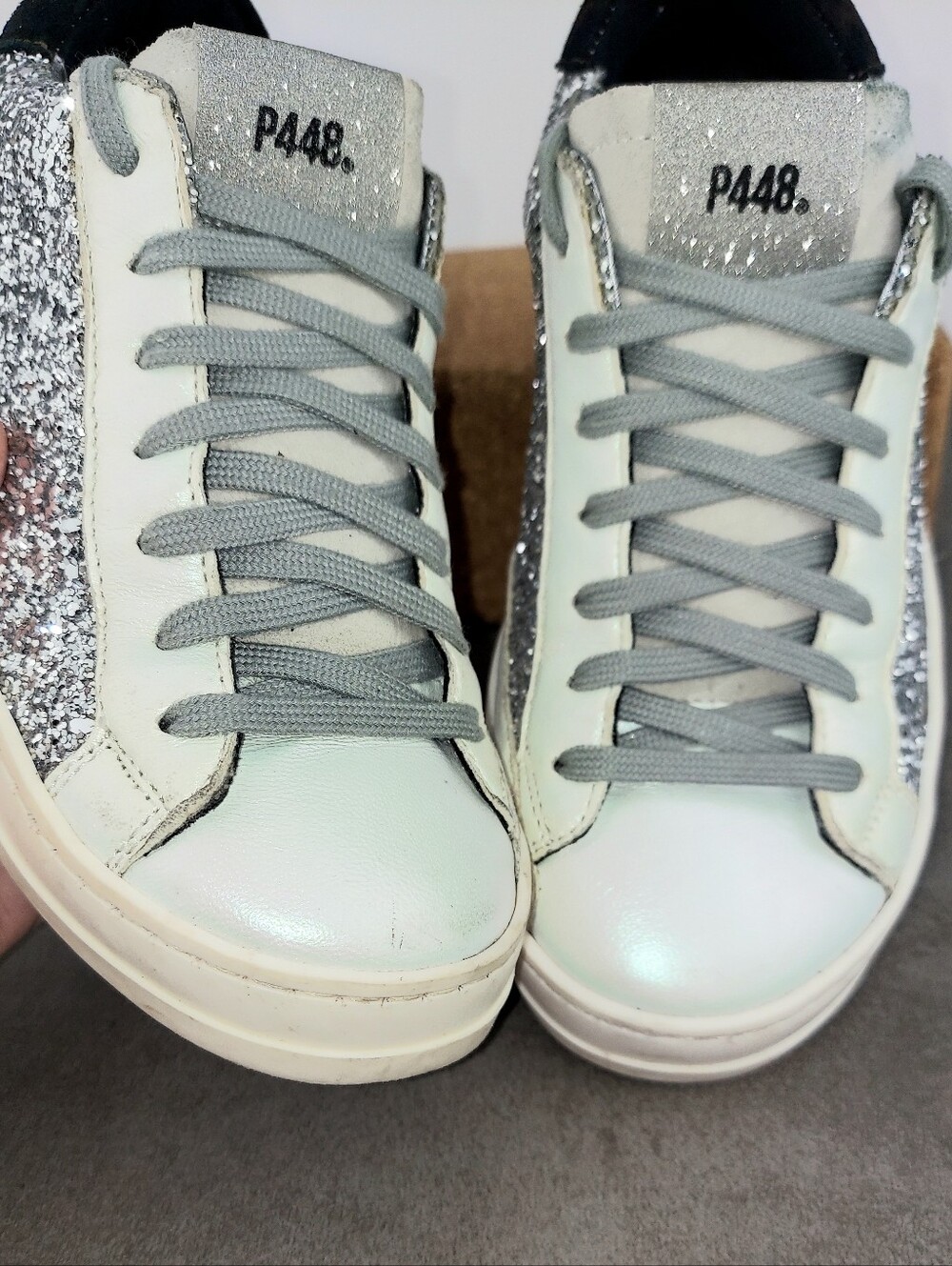 P448 John Ginevra White Silver Glitter Sneakers 36 - Picture 5 of 15